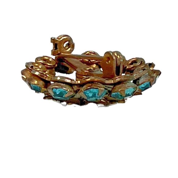 Vtg Round Cluster Pin Brooch Aqua stone (glass?) white enamel goldtone Jewelry - Picture 5 of 8